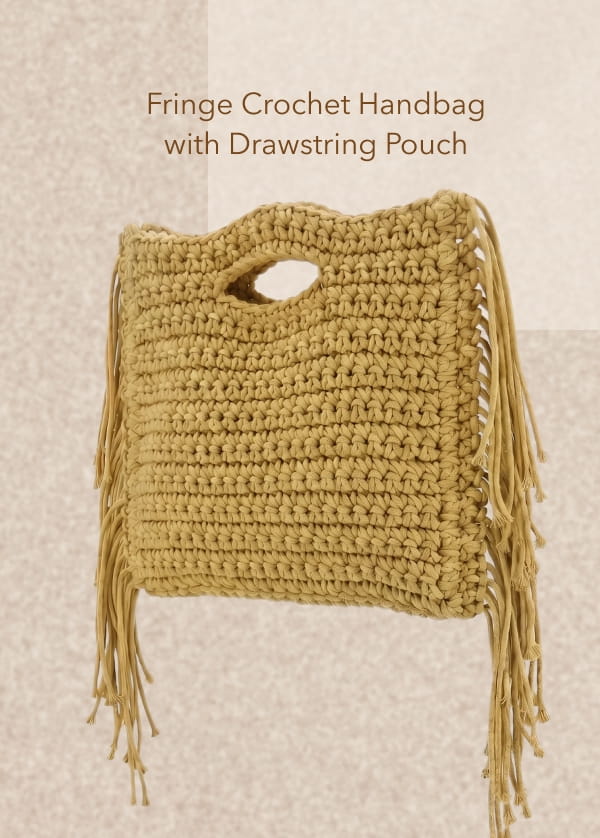 Shop Fringe Crochet Handbag with Drawstring Pouch