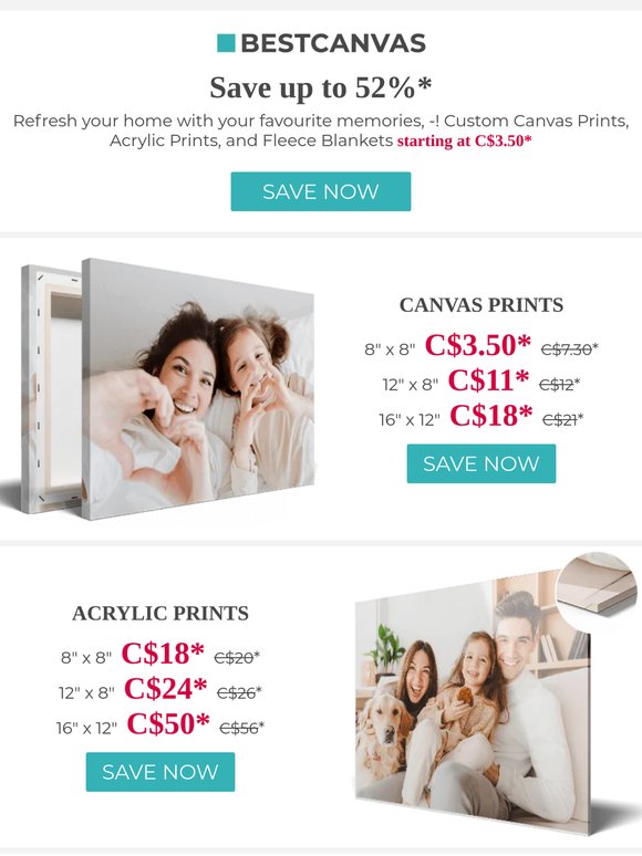 Cherish your memories: custom Wall Décor and cozy Blankets from C$3.50!