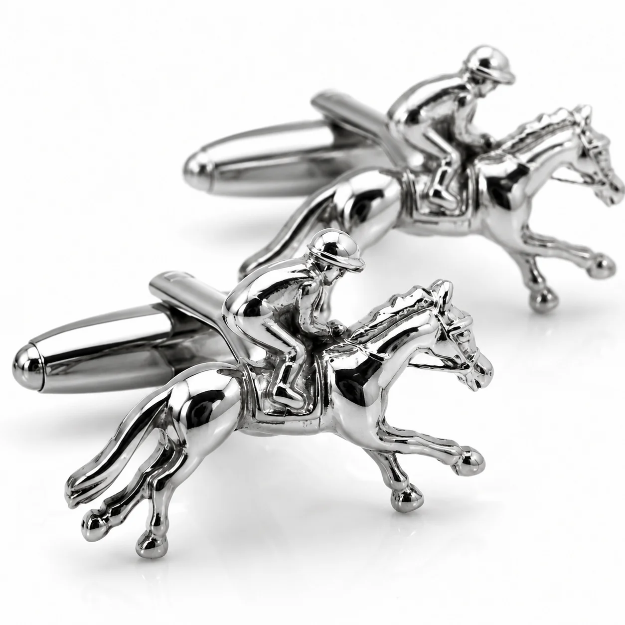 Image of SILVER JOCKEY HORSE RACING NOVELTY CUFFLINKS BY VAN BUCK