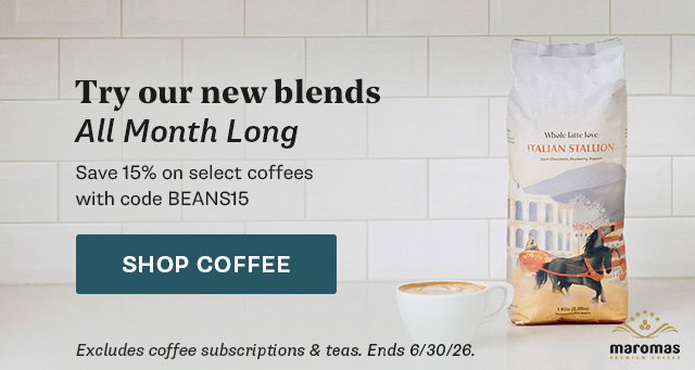 Month Long Coffee Sale in June save 15% with BEANS15 on Select Coffee
