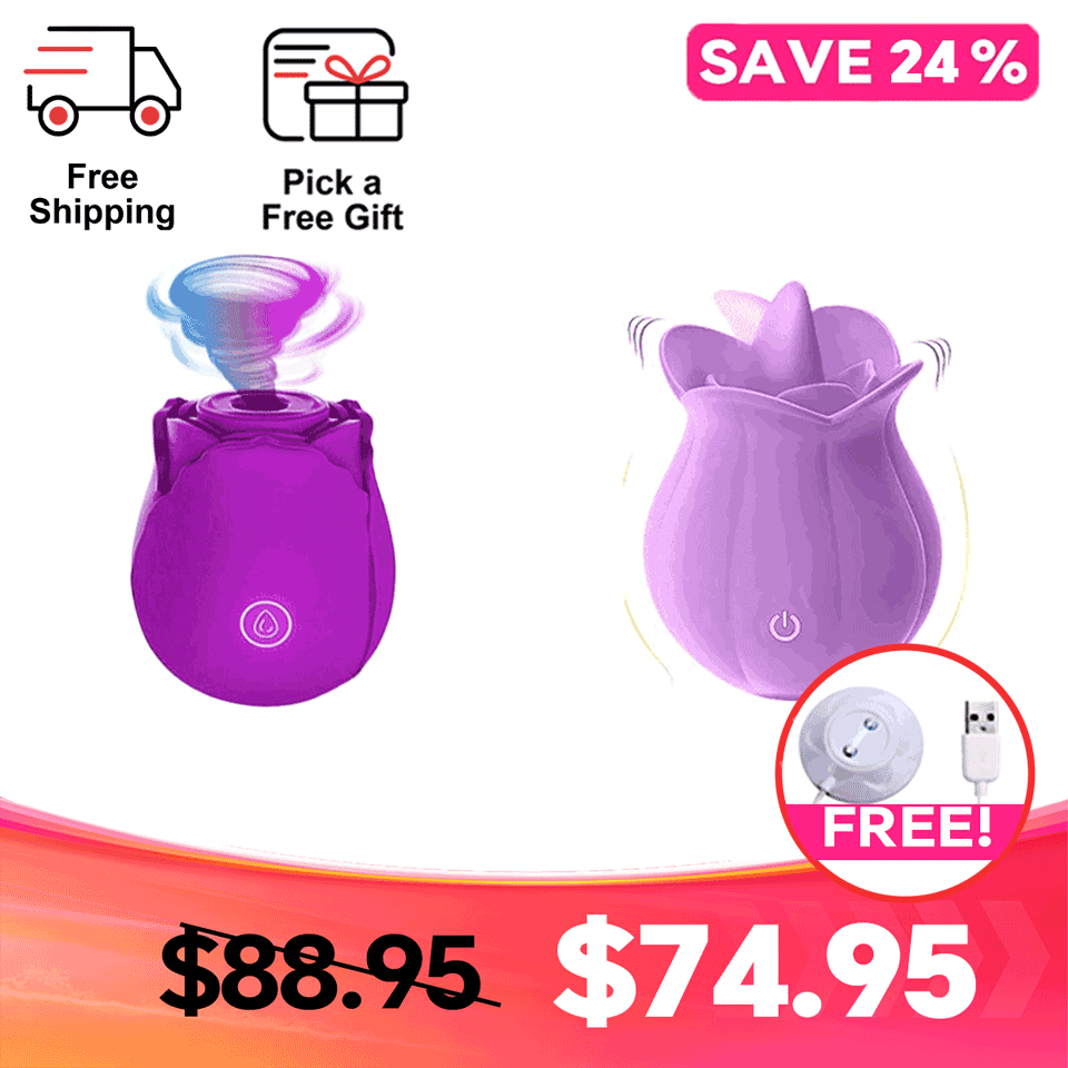 Rose Suction Massager Set with Extra Charging Cable - Purple Set for Dual Sensation