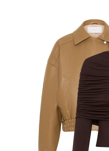 Paige Faux Leather Cropped Jacket - Beige
