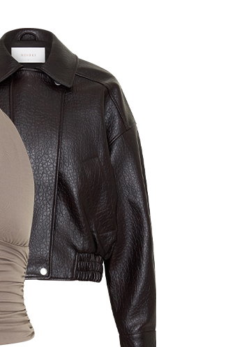 Paige Faux Leather Cropped Jacket - Cherry Brown