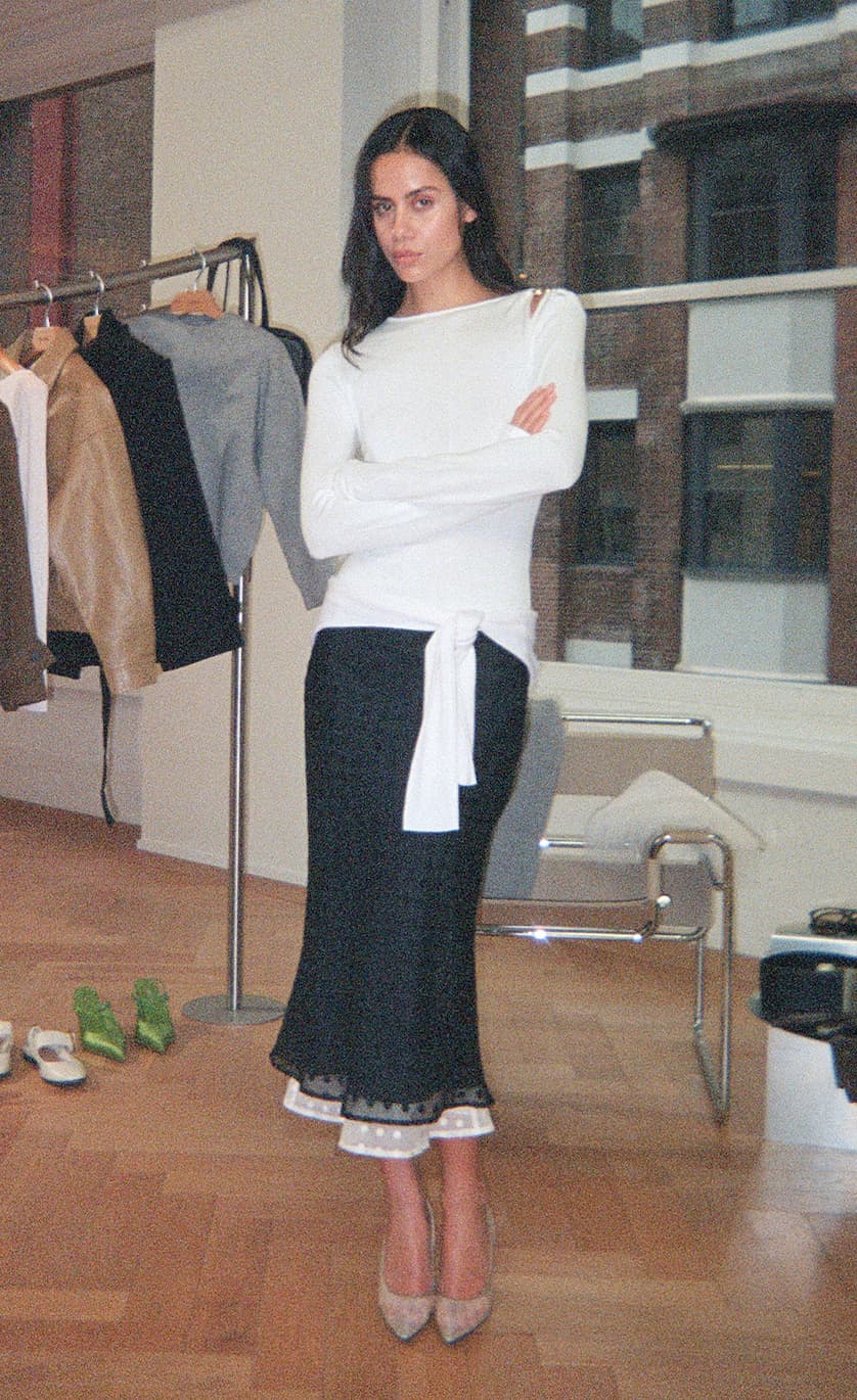 Ricky Knit Long Sleeve Longline Top - Ivory