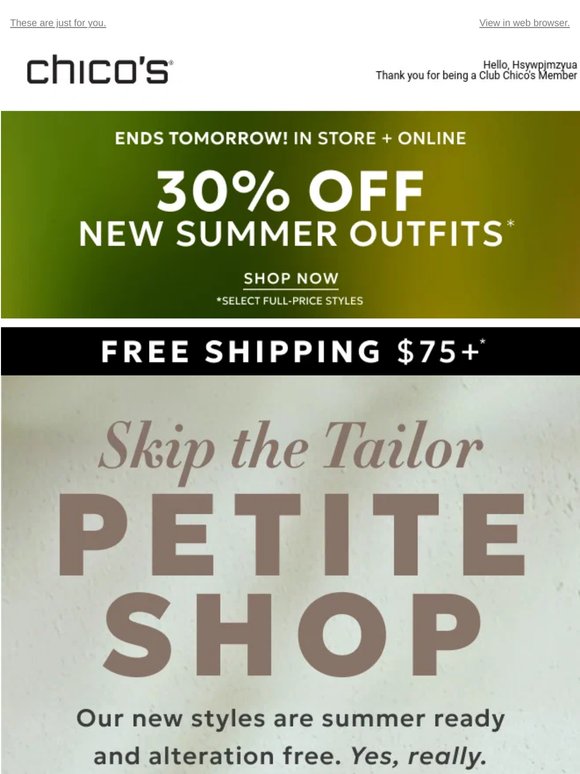NO ALTERATIONS REQUIRED + 30% Off Ends Tomorrow