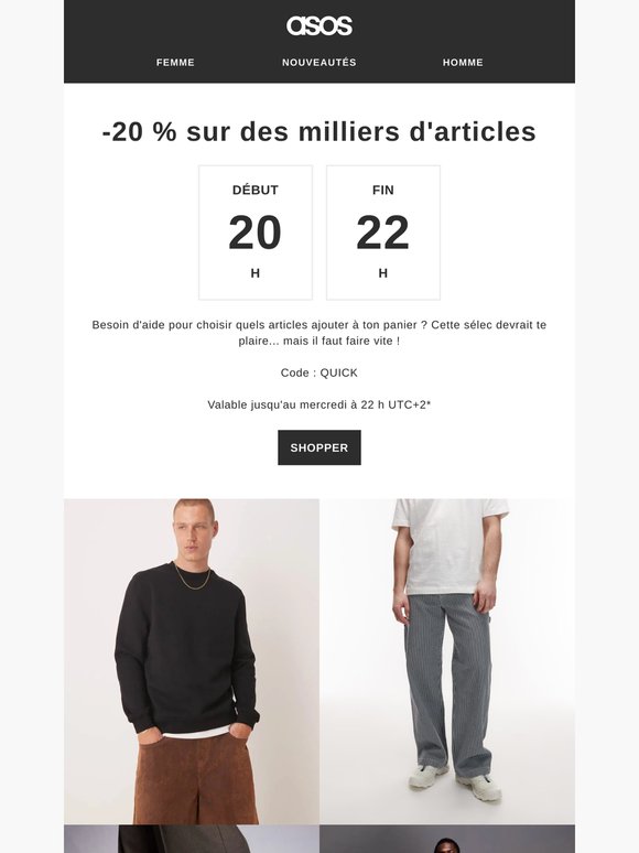 -20 % sur 1000+ articles 20 h à 22 h