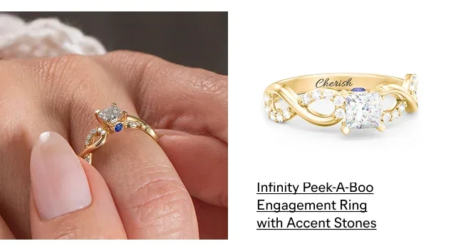 Princess Gemstone Infinity Peek-A-Boo Engagement Ring with Accent Stones