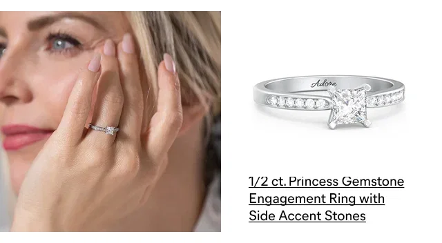 Princess Gemstone Engagement Ring with Side Accent Stones