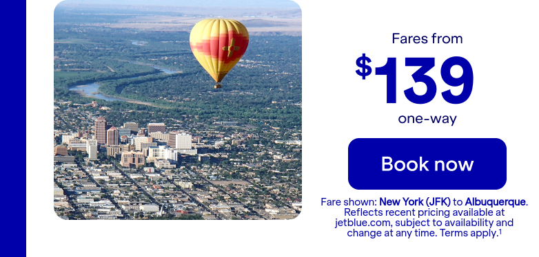 Flights from JFK to ABQ. Terms apply(1).