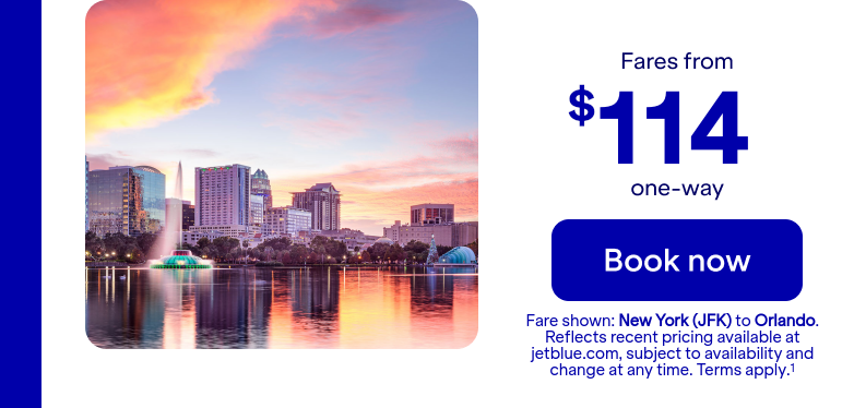 Flights from JFK to MCO. Terms apply(1).