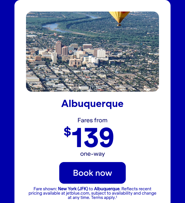 Flights from JFK to ABQ. Terms apply(1).