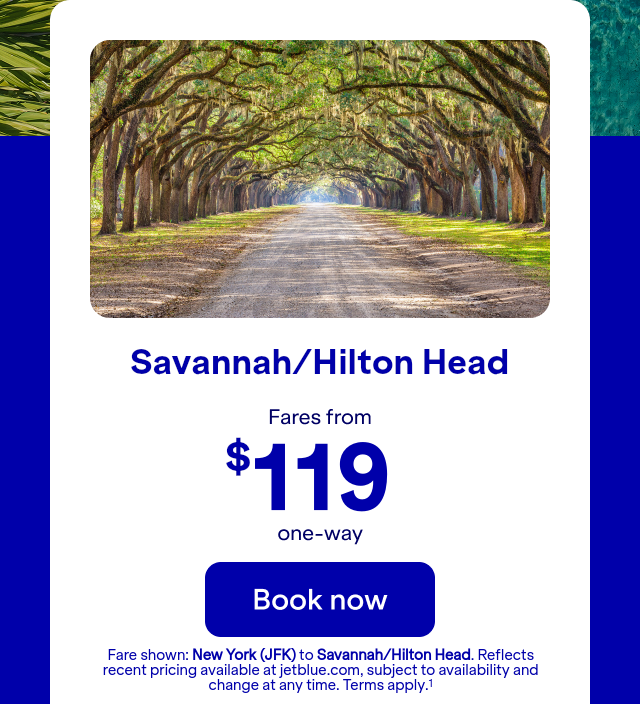 Flights from JFK to SAV. Terms apply(1).