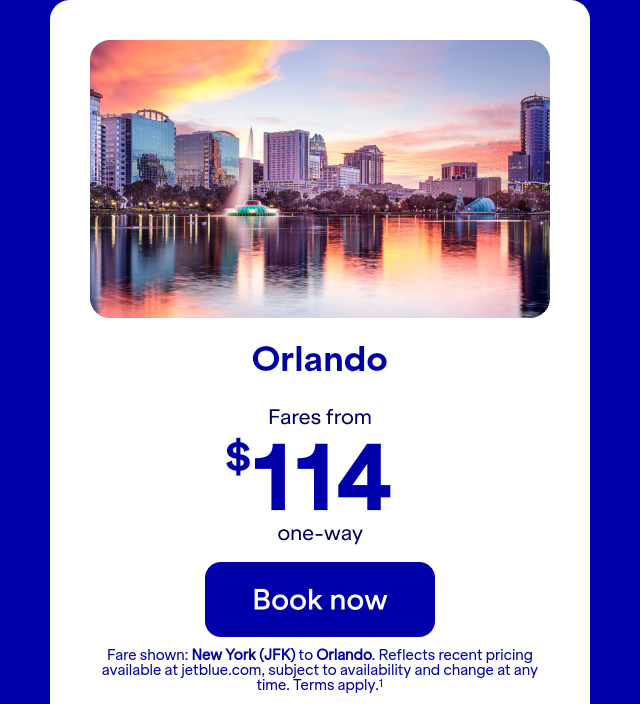 Flights from JFK to MCO. Terms apply(1).