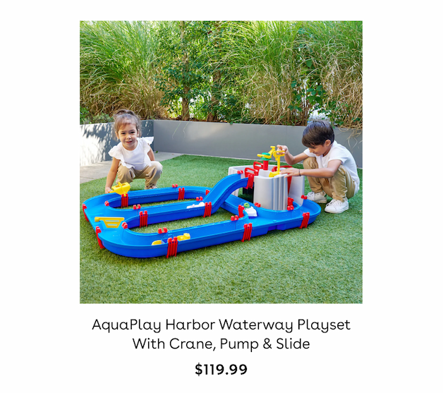 AquaPlay Harbor Waterway Playset with Crane, Pump and Slide. $119.99.