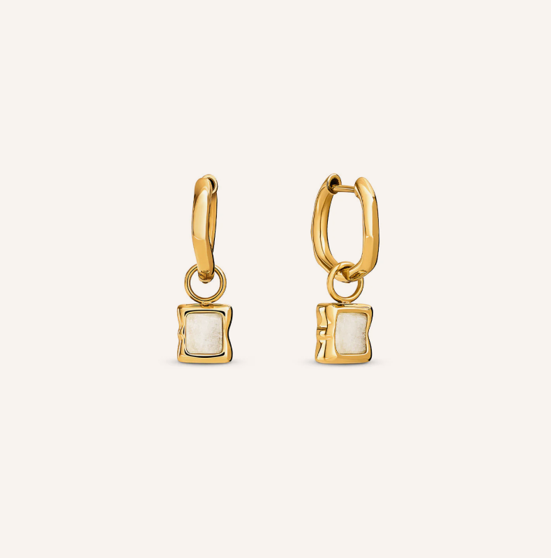Molten Mother of Pearl Huggie Earrings (Gold)