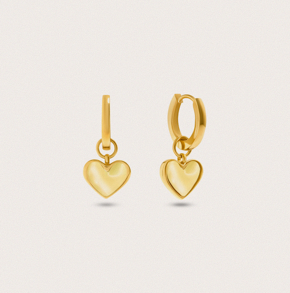 Butter Yellow Quartz Heart Huggie Earrings (Gold)