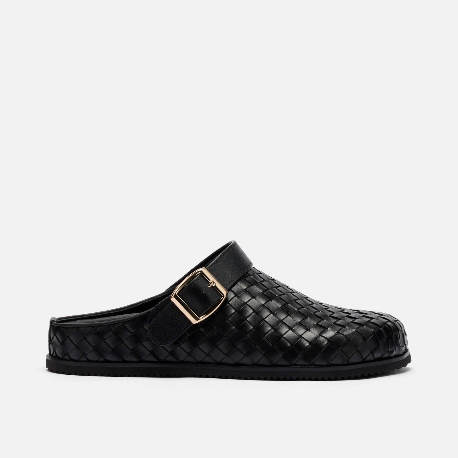 Image of Solana Black Woven Leather Backstrap Clogs