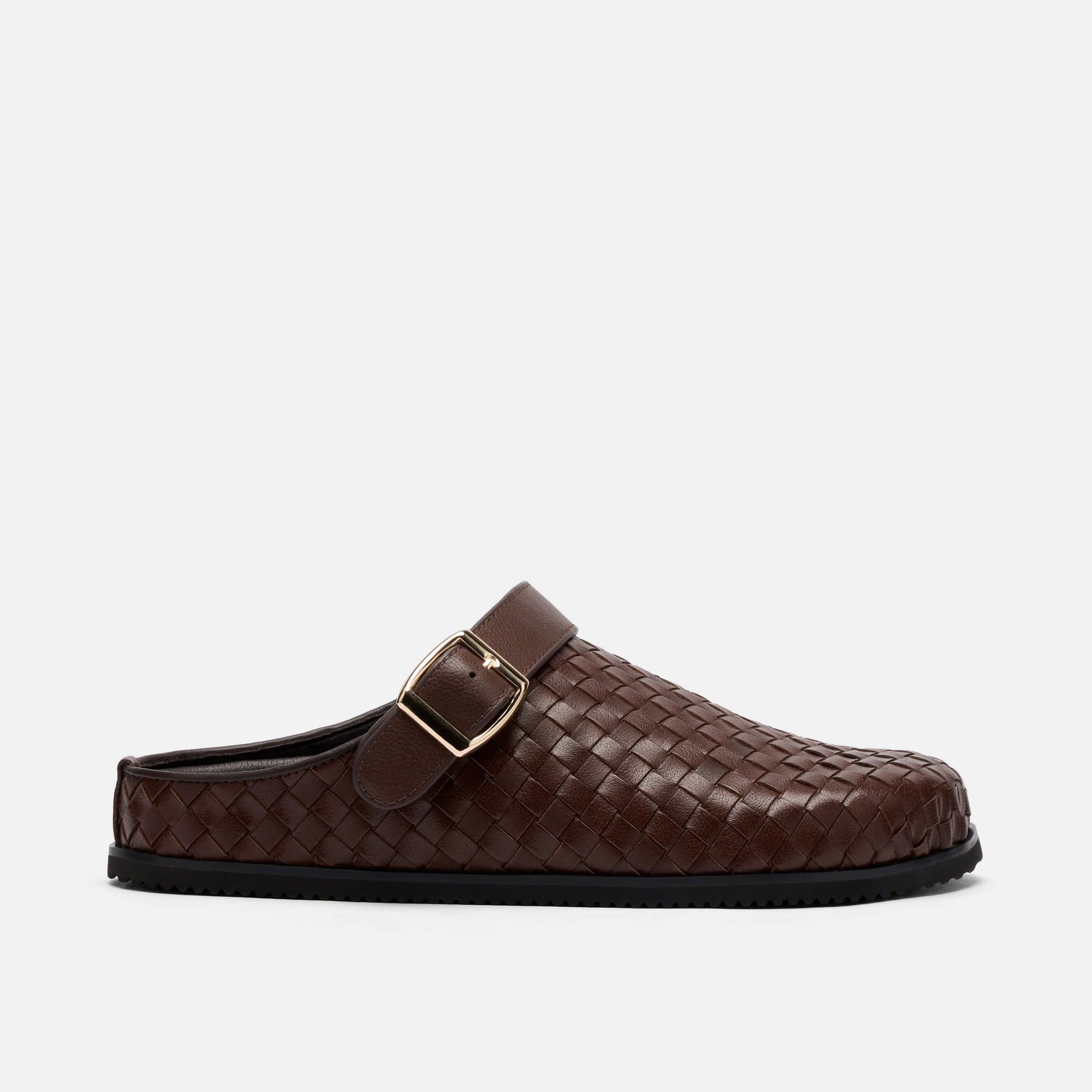 Image of Solana Brown Woven Leather Backstrap Clogs