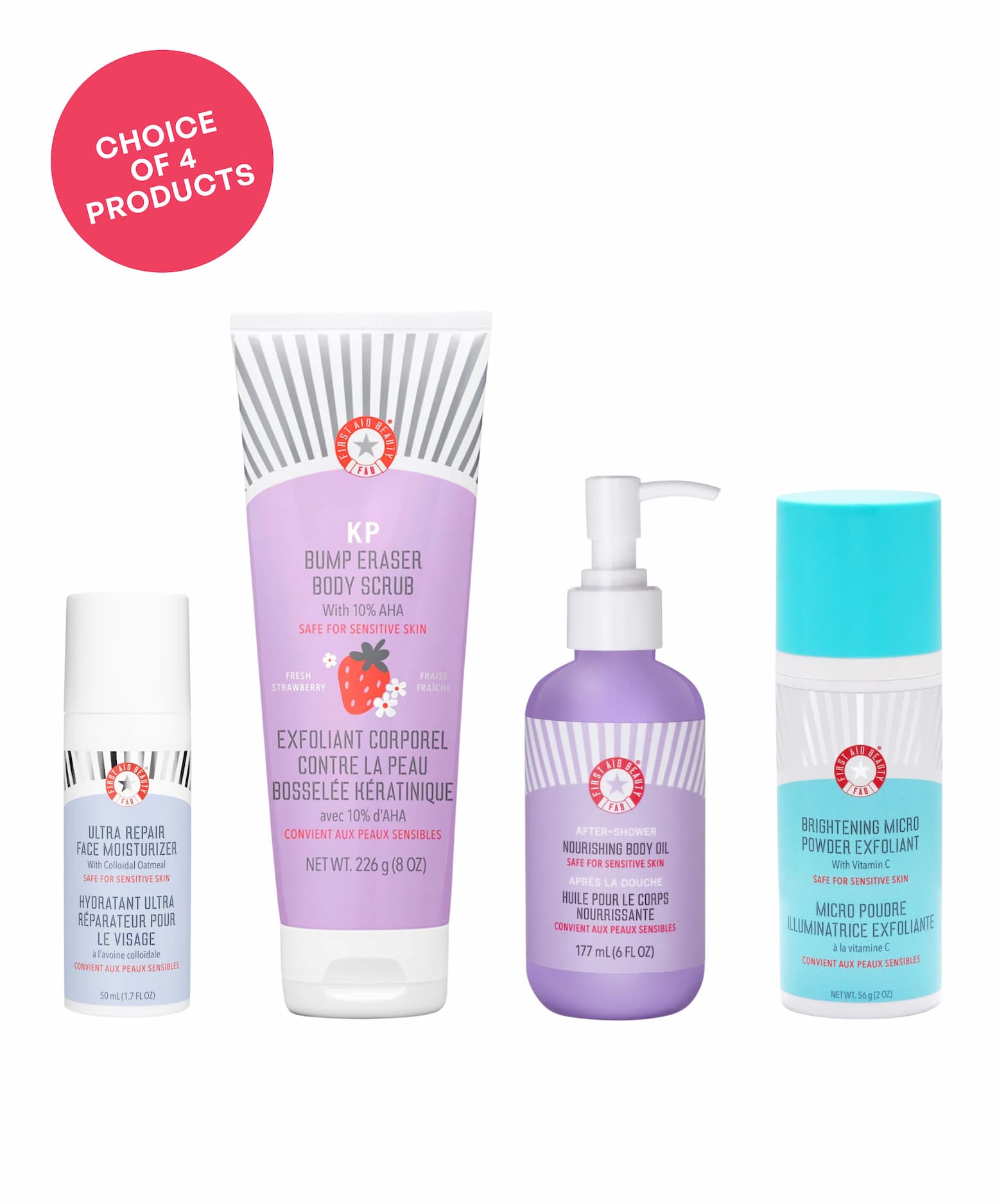 Choice of 4 Products : After-Shower Nourishing Body Oil, Ultra Repair Face Moisturizer, Brightening Micro Powder Exfoliant, and KP Bump Eraser Body Scrub 10% AHA Fresh Strawberry  
