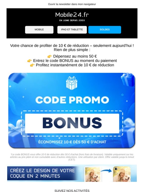 Se termine ce soir : 10 € de réduction sur votre commande 🎁