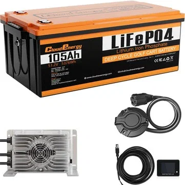 [EU Direct] Cloudenergy 48V 105Ah LiFePO4 Battery for Golf Carts & Solar Storage, 5370Wh Energy, 6000+ Cycles, Built-in 250A BMS, LCD Display Bluetooth, In Series/Parallel, Perfect for Replacing Most Backup Power RV Boats Solar Trolling Motor, Off-Grid