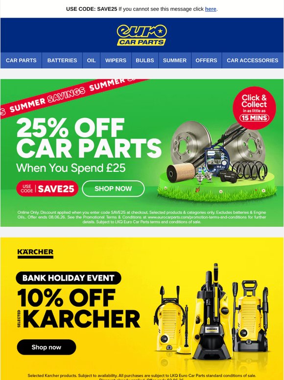 🚨 Ends Today! 10% Off Selected Karcher | + 25% Off Parts*, Spend £25+