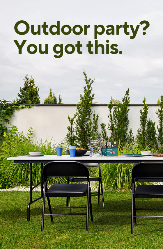 Outdoor party? You got this.
$99.99 Staples metal folding chairs, 4/pk
$59.99 Staples 6' x 30