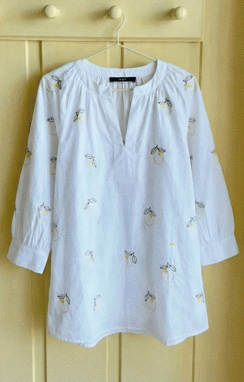 Ladies Oui Embroidered Lemon Blouse