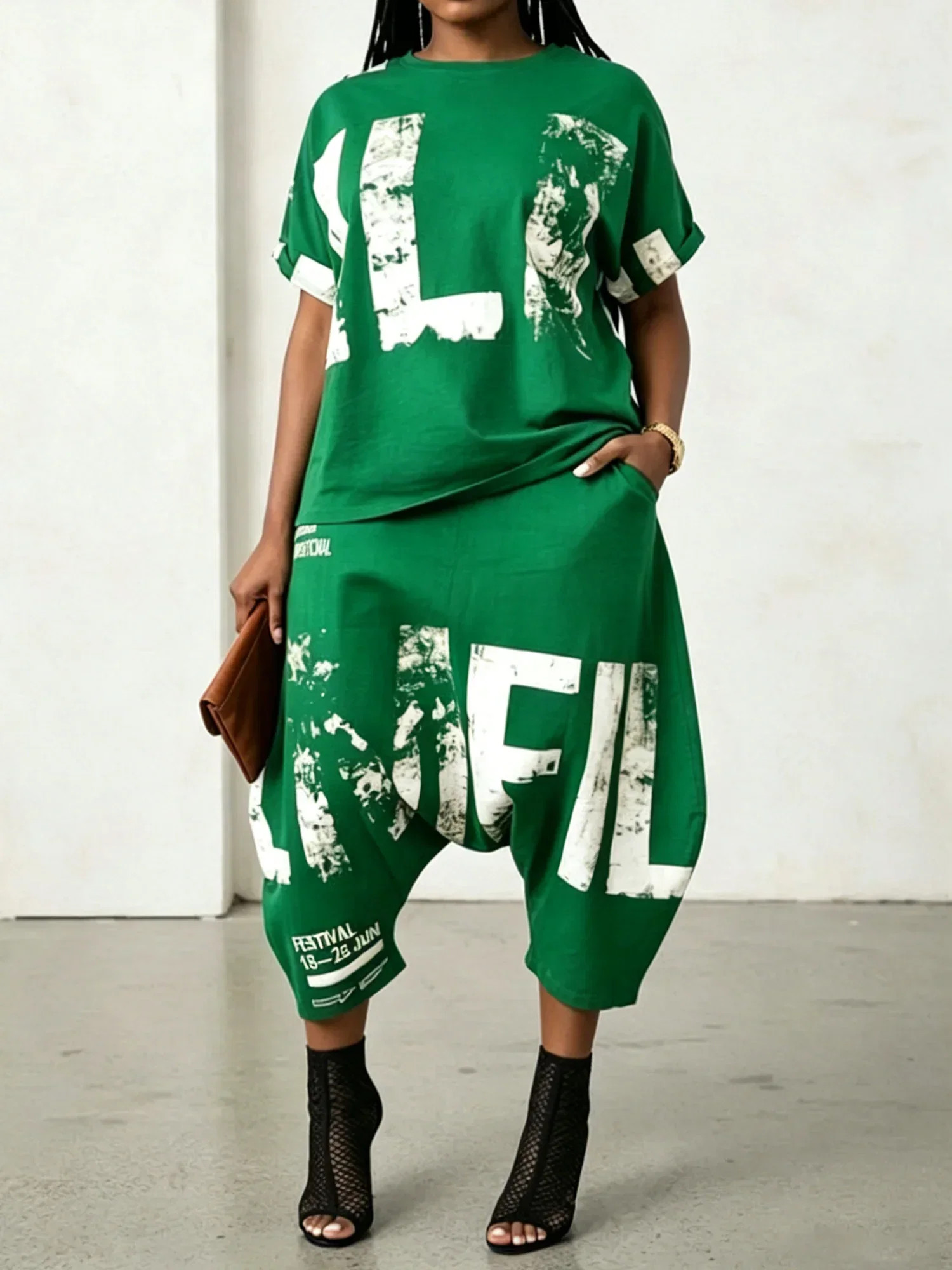 Image of Casual Text Letters Harem Pants