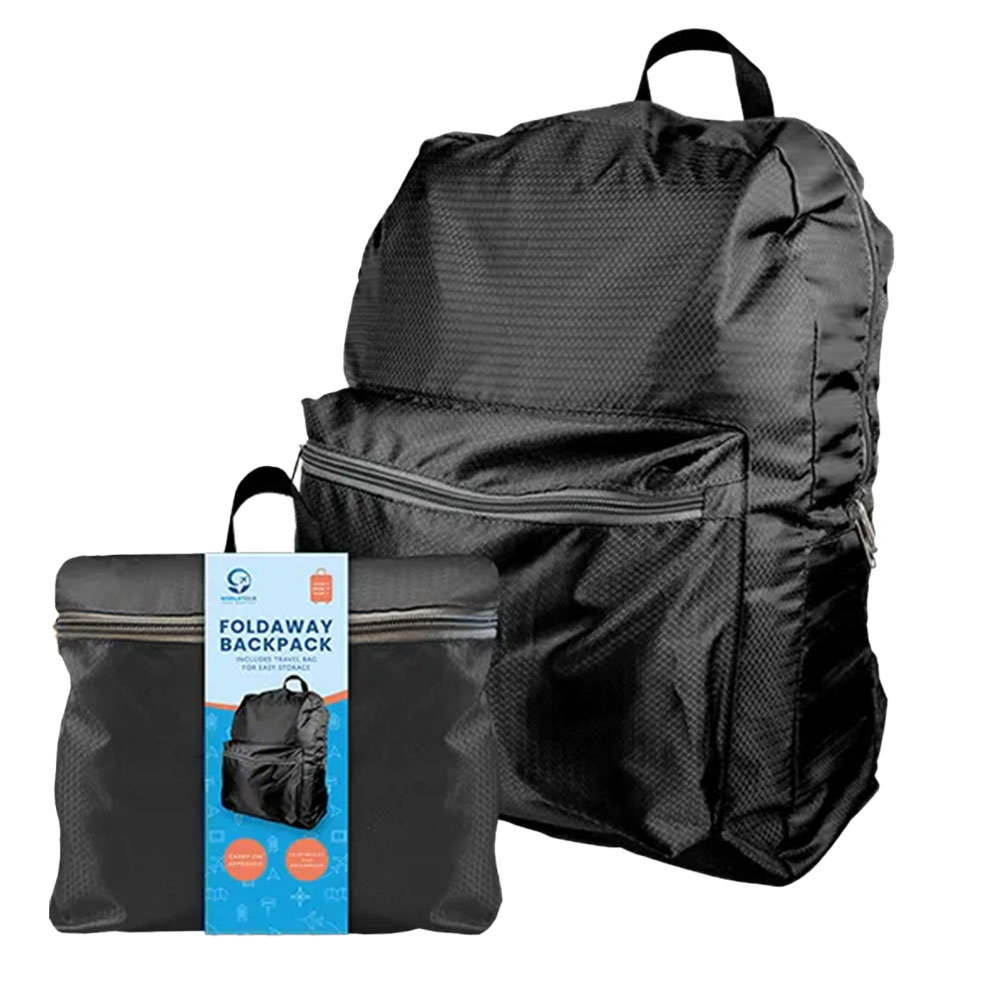 World Tour Pack Away Travel Backpack Bag - Black  - £7.99 delivered