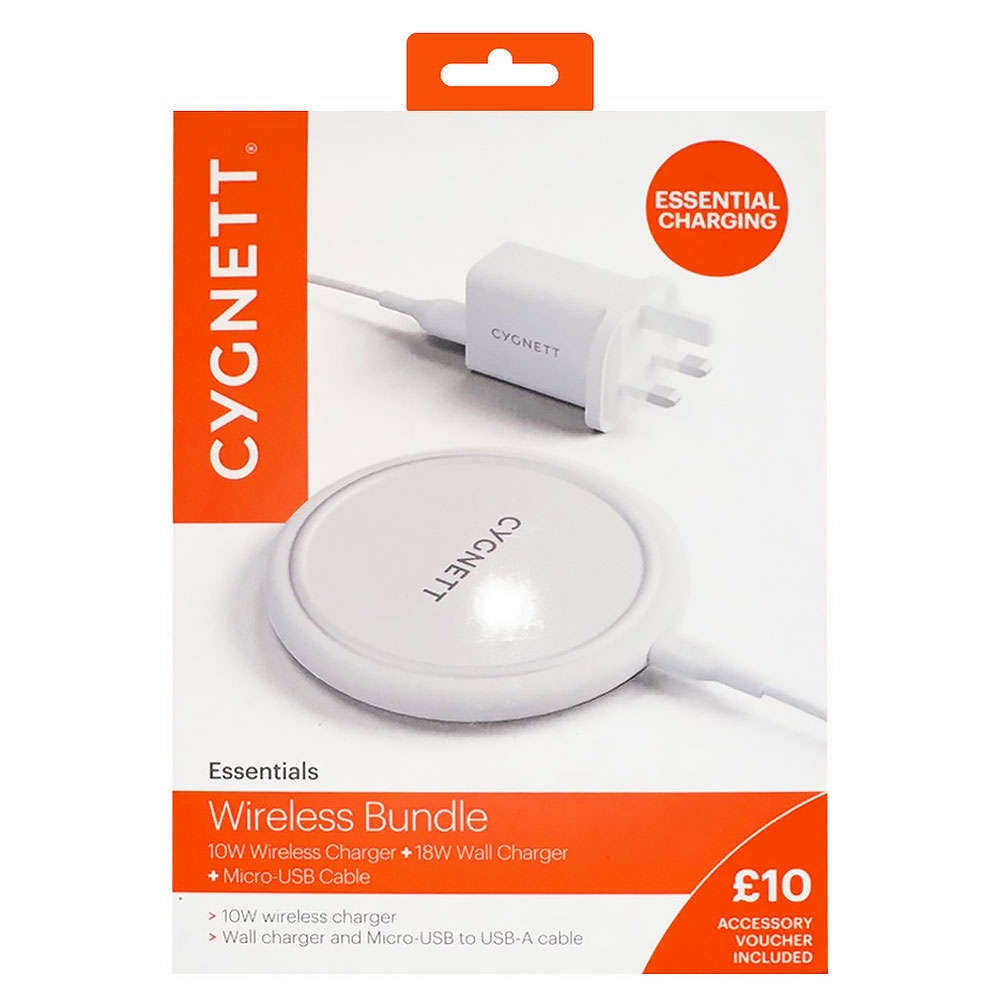 Cygnett 10W Wireless Charging Pad And Mains Charger Bundle - White - £11.99 delivered