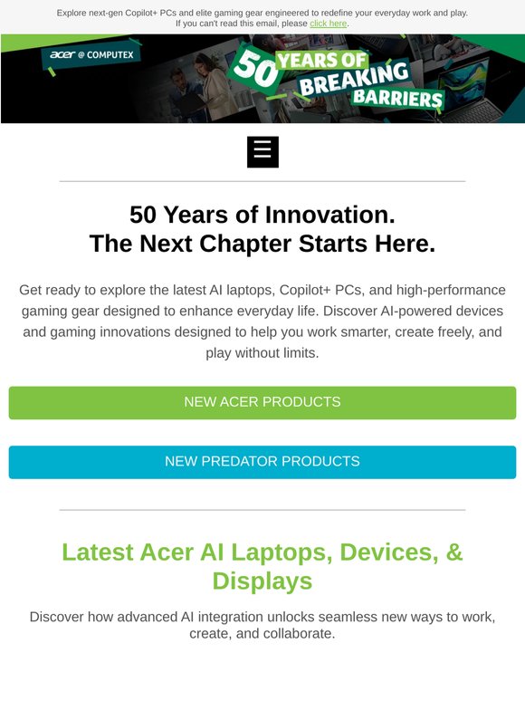 50 Years of Breaking Barriers: Acer Unveils the Future of AI at COMPUTEX 2026