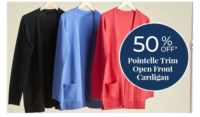 50% Off Pointelle Trim Open Front Cardigan