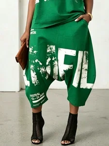 Image of Casual Text Letters Harem Pants