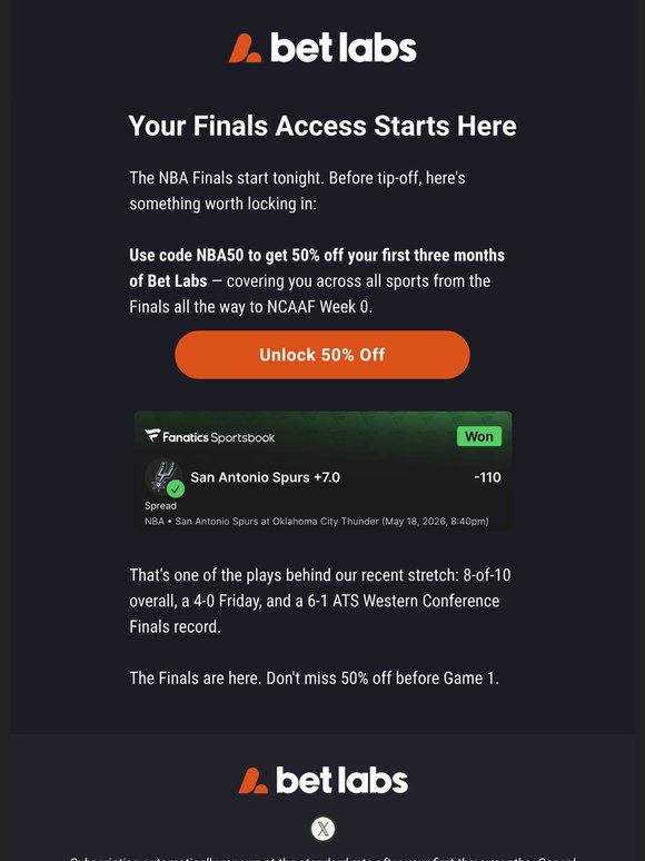 50% Off Before Game 1