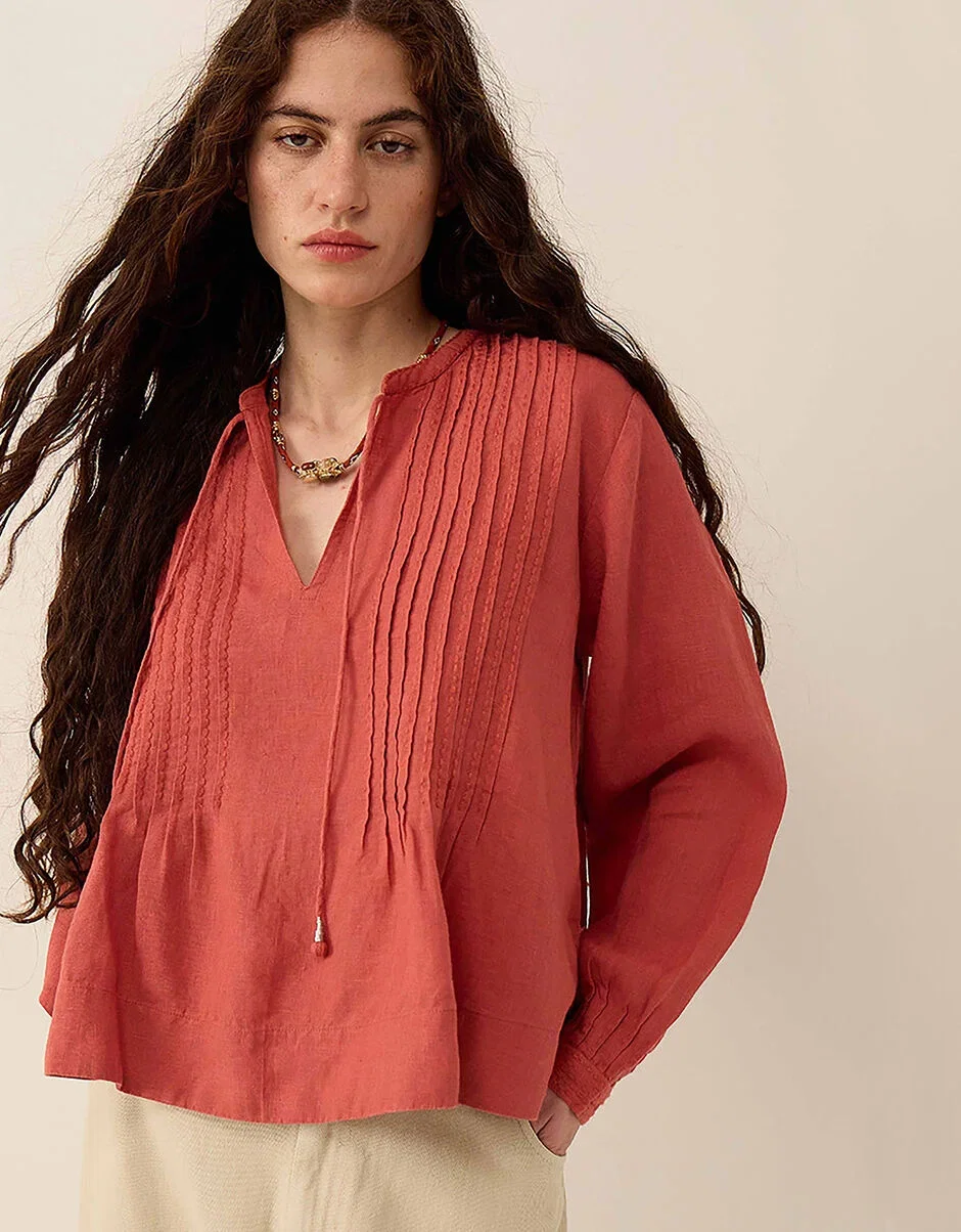 Liza pintuck linen top