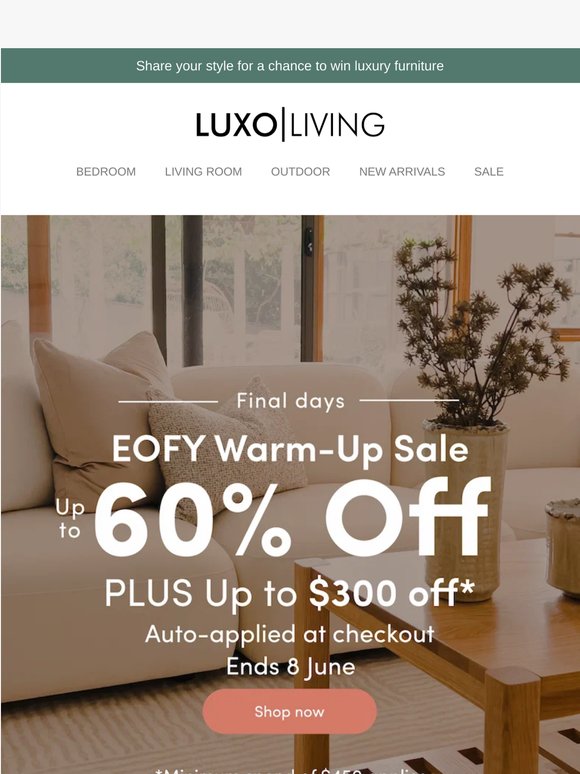 Ends Monday — save up to 60% in our EOFY Warm-Up Sale