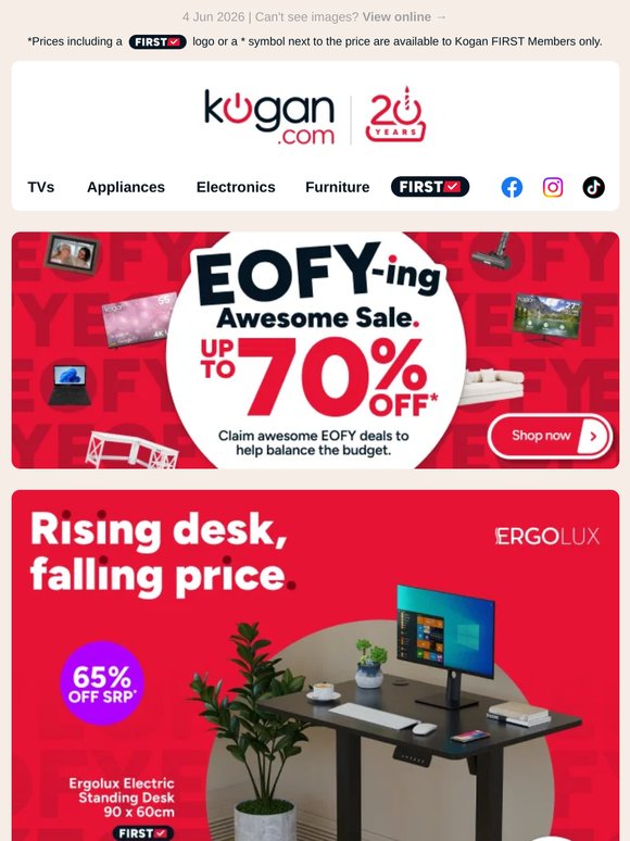 EOFY-ing Awesome Electric Standing Desk ONLY $139 (65% OFF standard retail price)