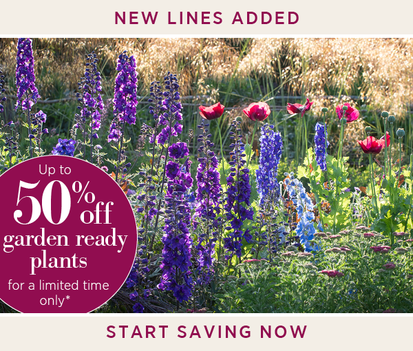 Up to 50% off garden ready plants for a limited time only*