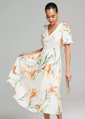 Kaleidoscope Floral Print Satin Midaxi Dress