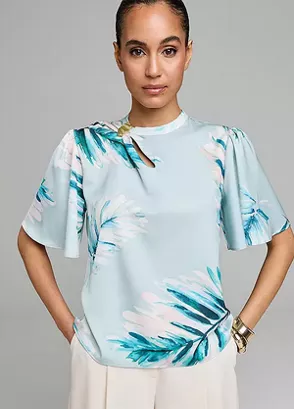Kaleidoscope Sage Floral Print Satin Blouse