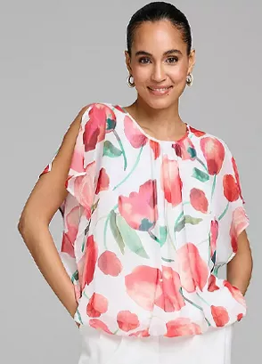 Kaleidoscope Red Tulip Floral Print Bubble Hem Blouse