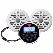 Boss Audio Marine MCKGB350W.6 USB/AM/FM Bluetooth Marine Gauge Radio with 180W Marine Speakers Set