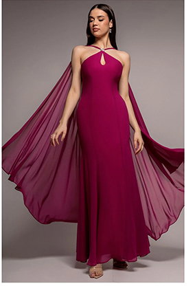 Multiway Cape Chiffon With Embellished Trim Maxi Dress - Magenta by Goddiva 