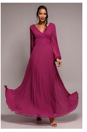 Goddiva Balloon Sleeve Chiffon Maxi Dress - Magenta - DR3041QZ