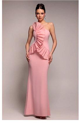 One Shoulder Pleated Fan Maxi Dress - Blush Pink by Goddiva
