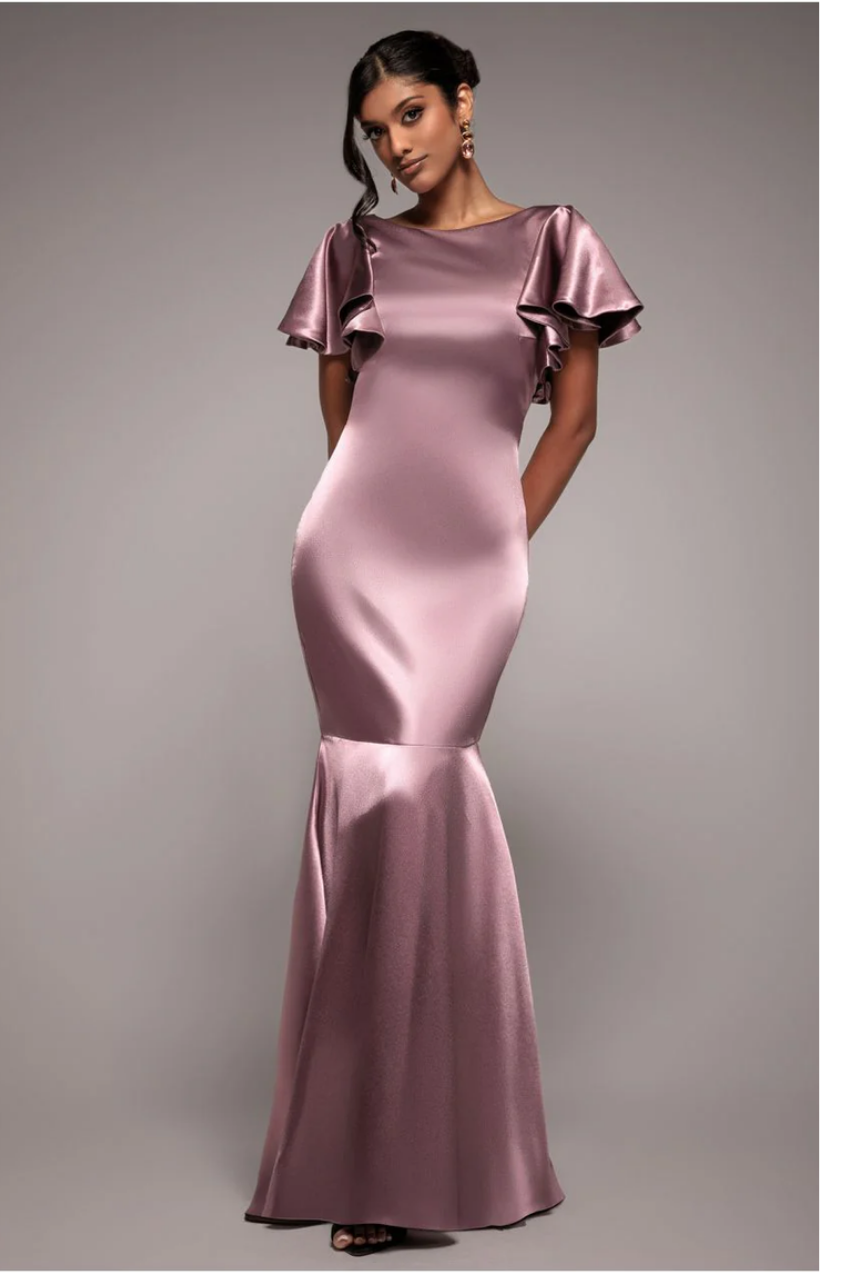 Satin Flutter Sleeve Mermaid - Rosepink by Goddiva