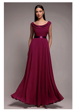 Goddiva Cowl Neck Chiffon Maxi Dress - Magenta - DR3335A
