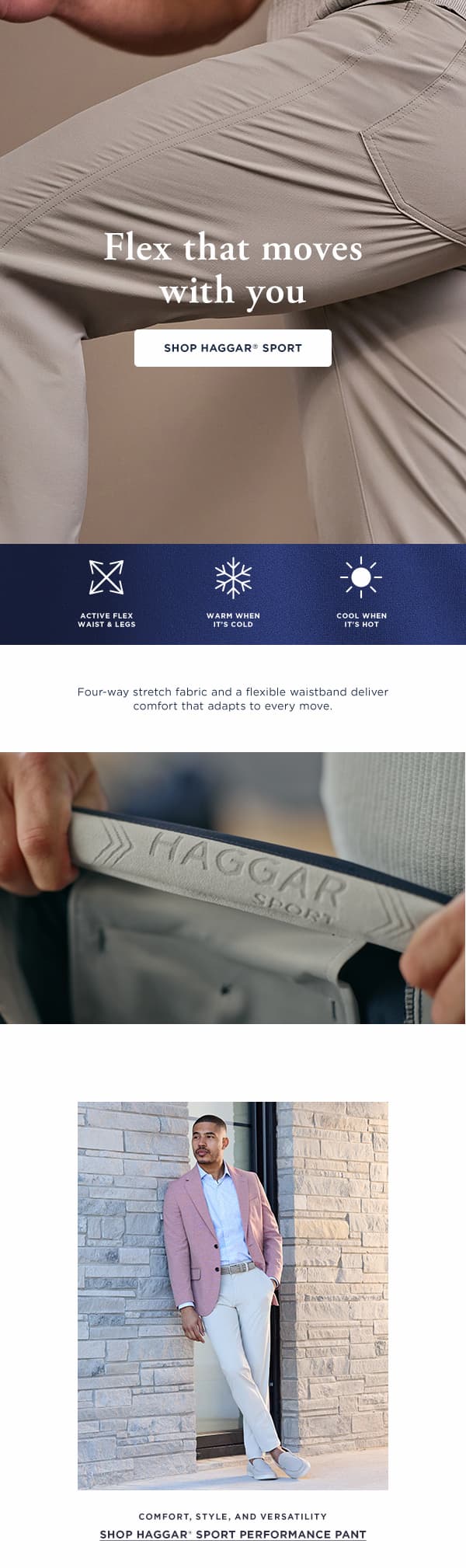 Shop Haggar Sport for flex that moves with you