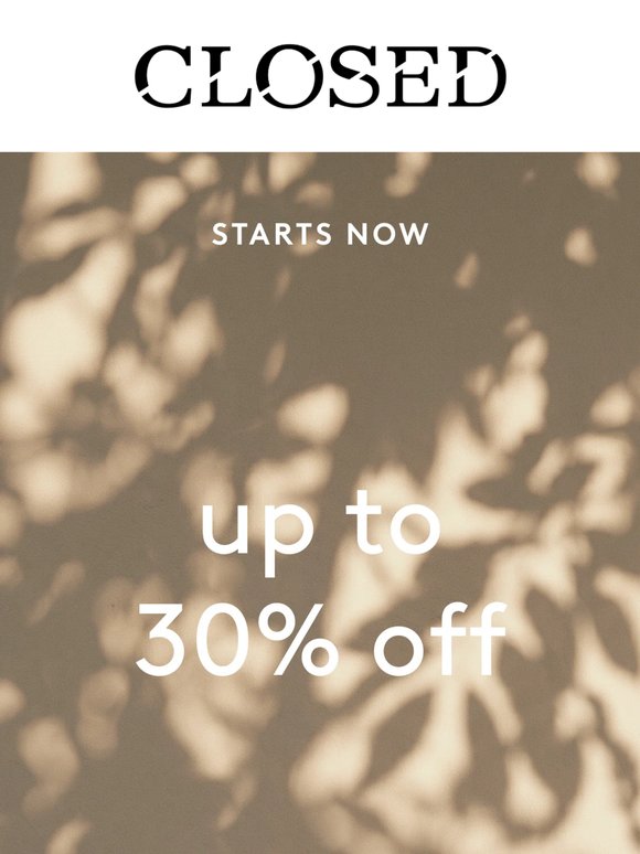 Spring/Summer Sale starts now | Up to 30% off selected styles